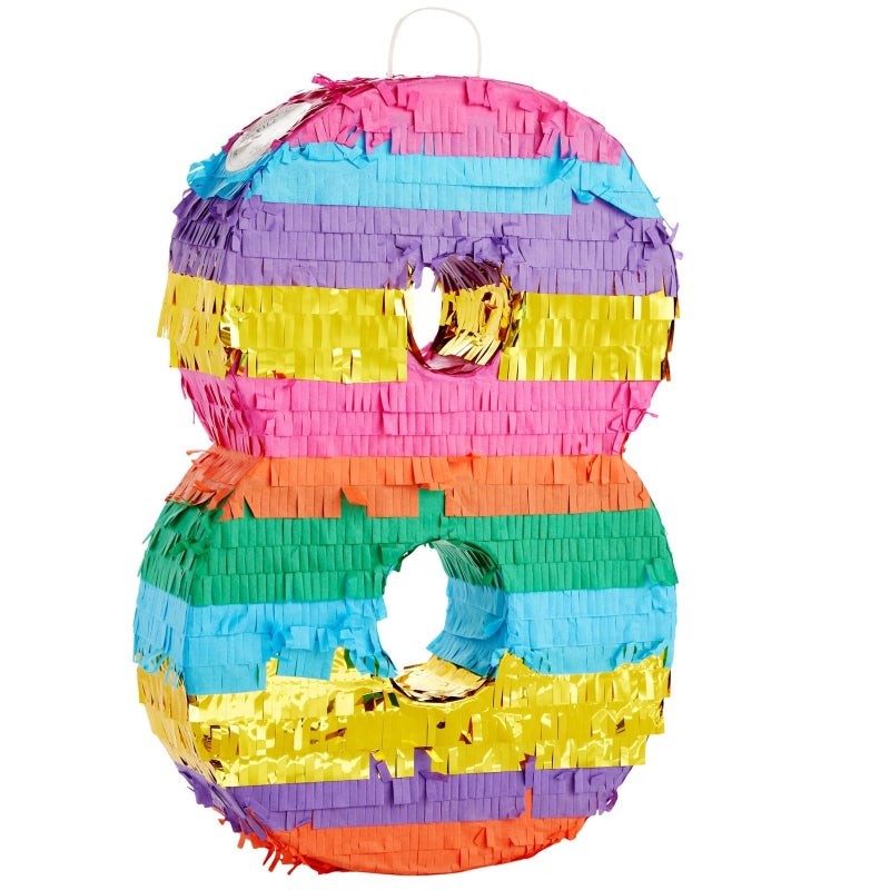 BLUE PANDA 8 Pinata - Small Multicolor, 11.4 x 16.5 x 3 In - Neon Rainbow Pinata in Shape of 8 for Girls Birthday Party - Image 1